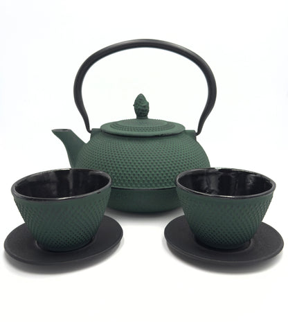 Service à thé en fonte vert-noir – Élégance japonaise pour des moments de thé privilégiés